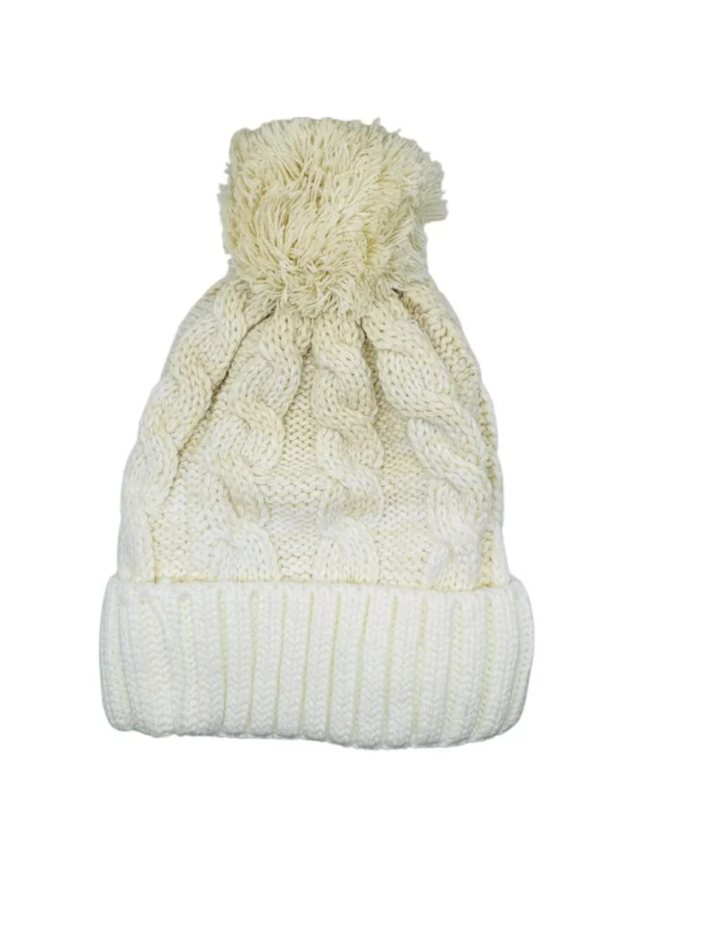 Cable Knit Winter Beanie With Pom-Pom By.Ky Fleece-Lined Warm Acrylic Hat White